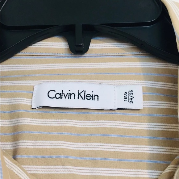 Calvin Klein Mens Button Down Tan/Blue 161/2 34/35 - Picture 3 of 6